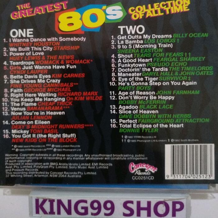 CD THE GREATEST 80's COLLECTION OF ALL TIME (2cd set). whitney houston cyndi lauper richard marx kim