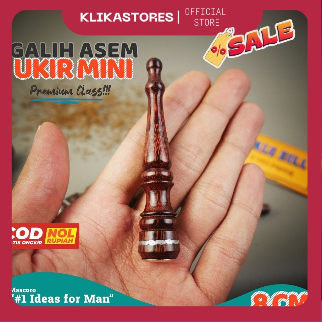 once pipa roko kayu galih asem - cangklong rokok padudan premium ukir dibawah gading gg panjang 8cm 