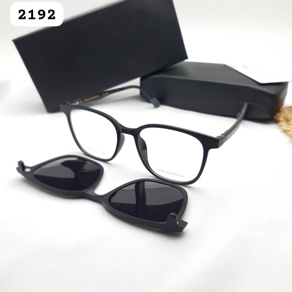 TERMURAHHH  Kacamata Bulat Clip On 2192 Lensa Polarize All Size Frame Crystal Bening