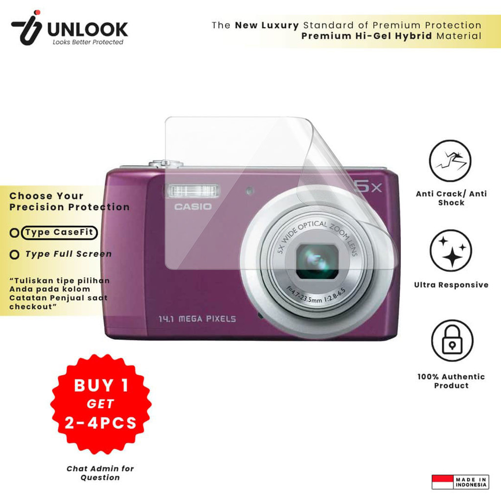 UNLOOK Hi-GEL HYBRID Hydrogel+ Film Protection for Casio QV-R200, Exilim EX-ZS150, ZS20, ZS10, ZS6, 