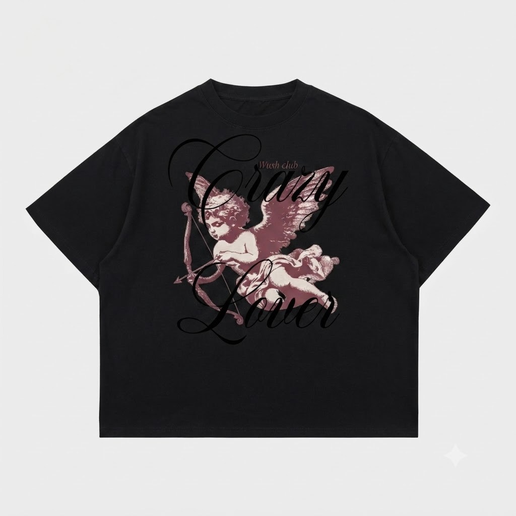 Kaos Pria Wanita Grafis Crazy Lover Ilustrasi Cherub Angel Vintage Typography Artistik Streetwear Ka