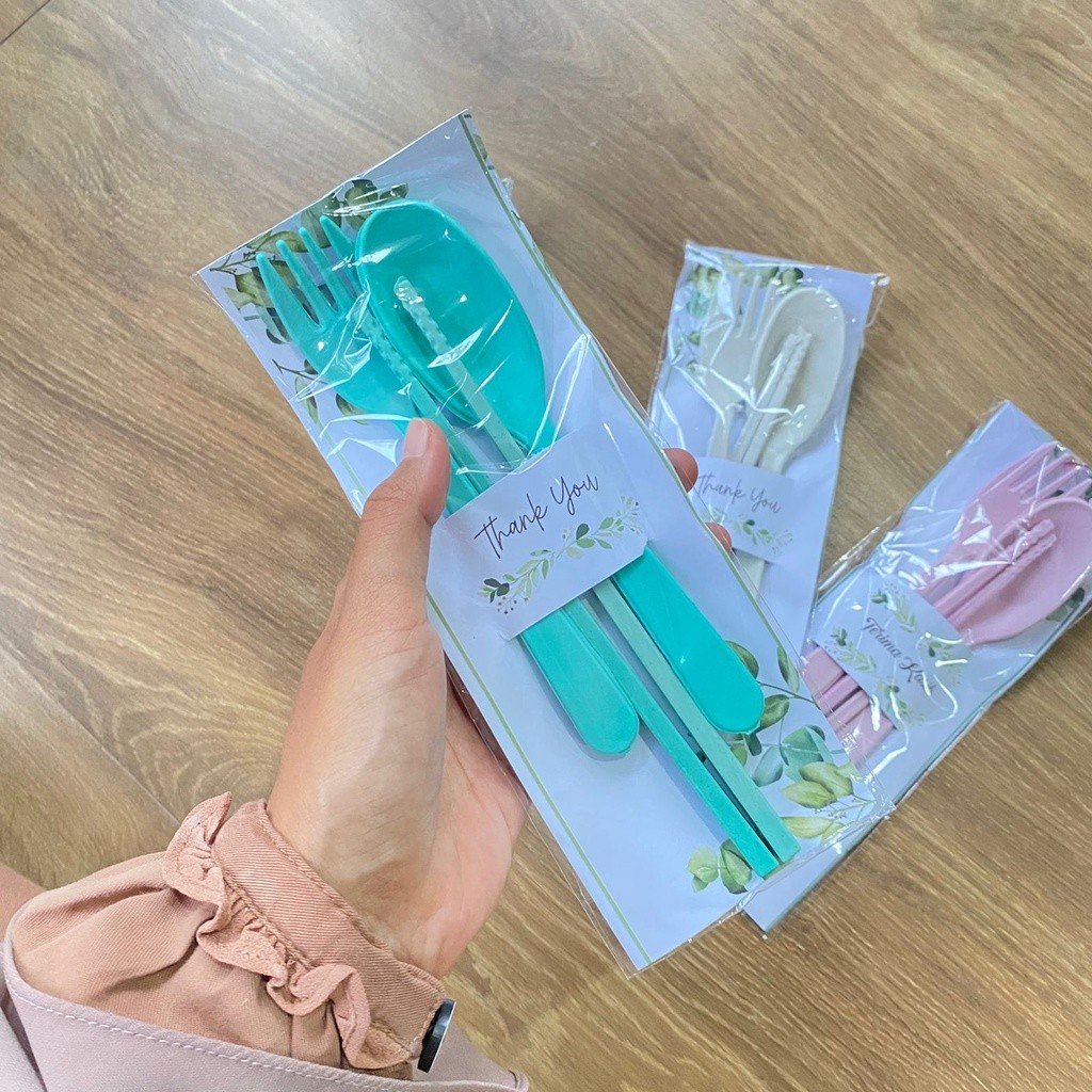 Souvenir Wedding Termurah Set Sendok Garpu Sumpit Terlaris FREE PACKING ALAS THANK YOU READY STOCK s