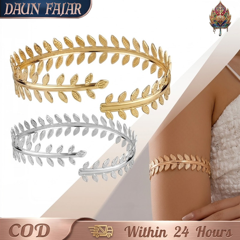 Gelang Bangle Terbuka Motif Daun Gelang Lengan Atas Kalung Choker Wanita Aksesoris Fashion Perempuan
