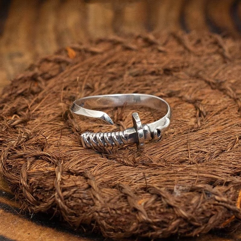 Cincin Pedang Samurai Jepang untuk Pria, Cincin Handmade yang Dapat Disesuaikan, Aksesoris Seni Bela