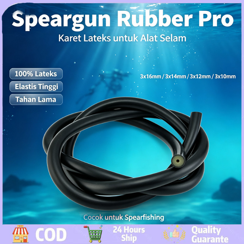 Karet Lateks Speargun 1 Meter Lentur Elastis Untuk Tembak Ikan Spearfishing Ukuran 10mm 12mm 14mm 16