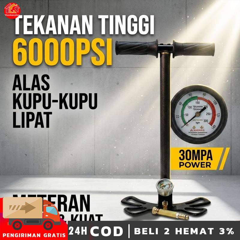 Pompa Senapan Angin PCP 30MPA 6000PSI Lipat Butterfly Hitam Manometer Besar Anti Getar