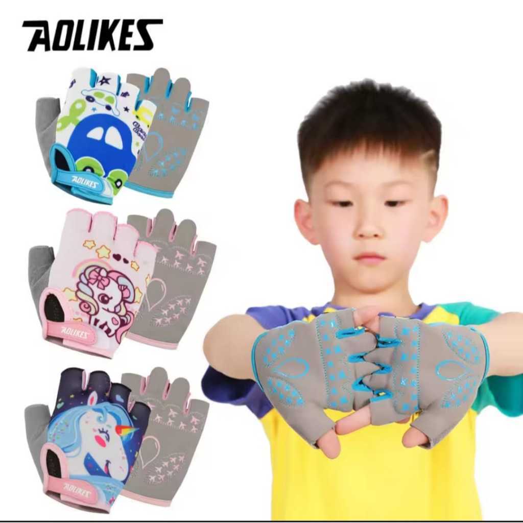 Foto AOLIKES Sarung Tangan Anak Premium Glove Half Finger Pushbike Balance Bike Kid Children Setengah Jari Sepeda Inline Skate Board