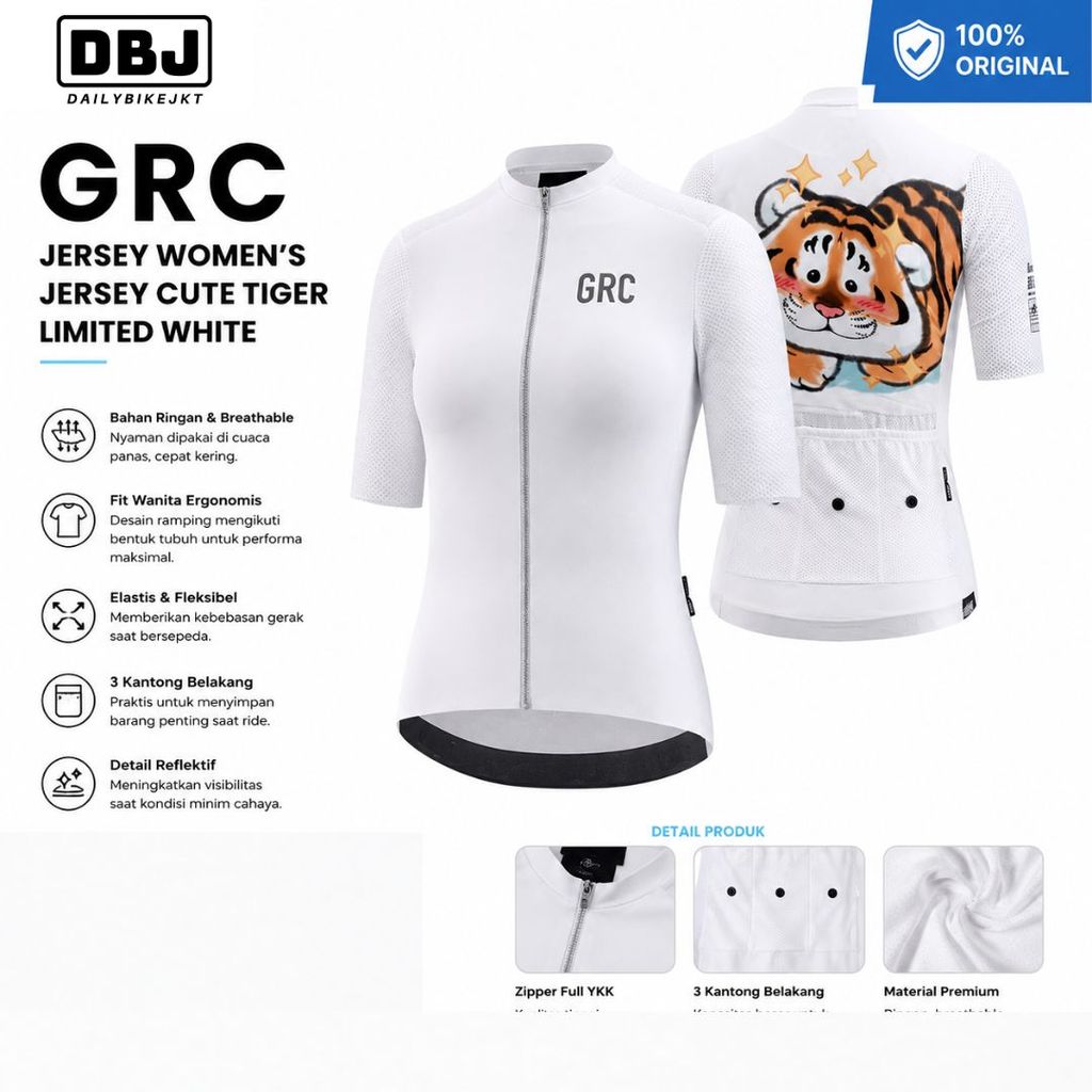 Jersey GRC Women's Jersey Cute Tiger Limited White Jersey Sepeda Wanita