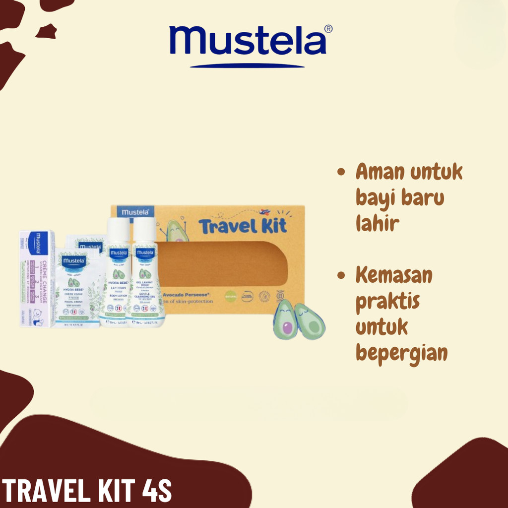 Mustela Travel Kit 4s - Newborn Starter Travel Kit - Perawatan Kulit Bayi (Sabun, Lotion, Barrier Cr