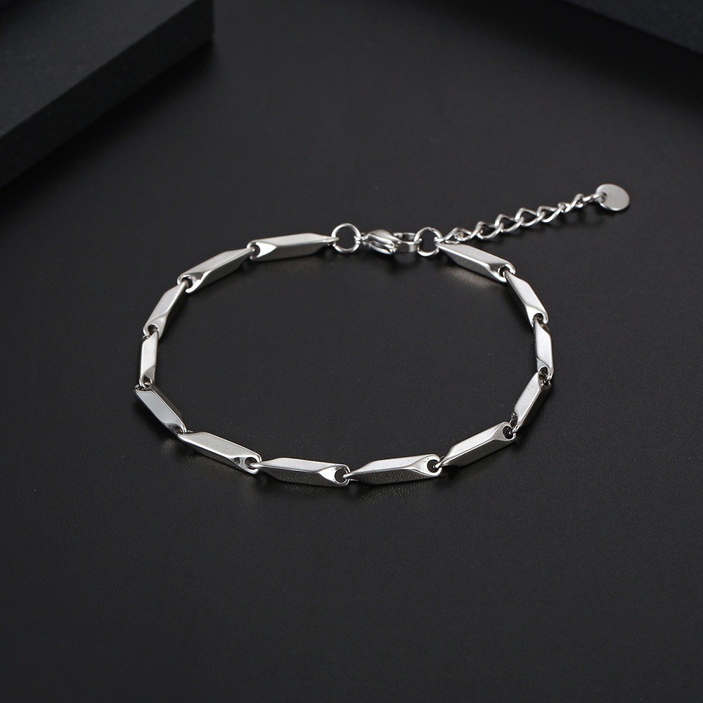 Gelang Arvendra Titanium Steel Rantai Pipih Geometric Silver Bracelet Pria Korean Style