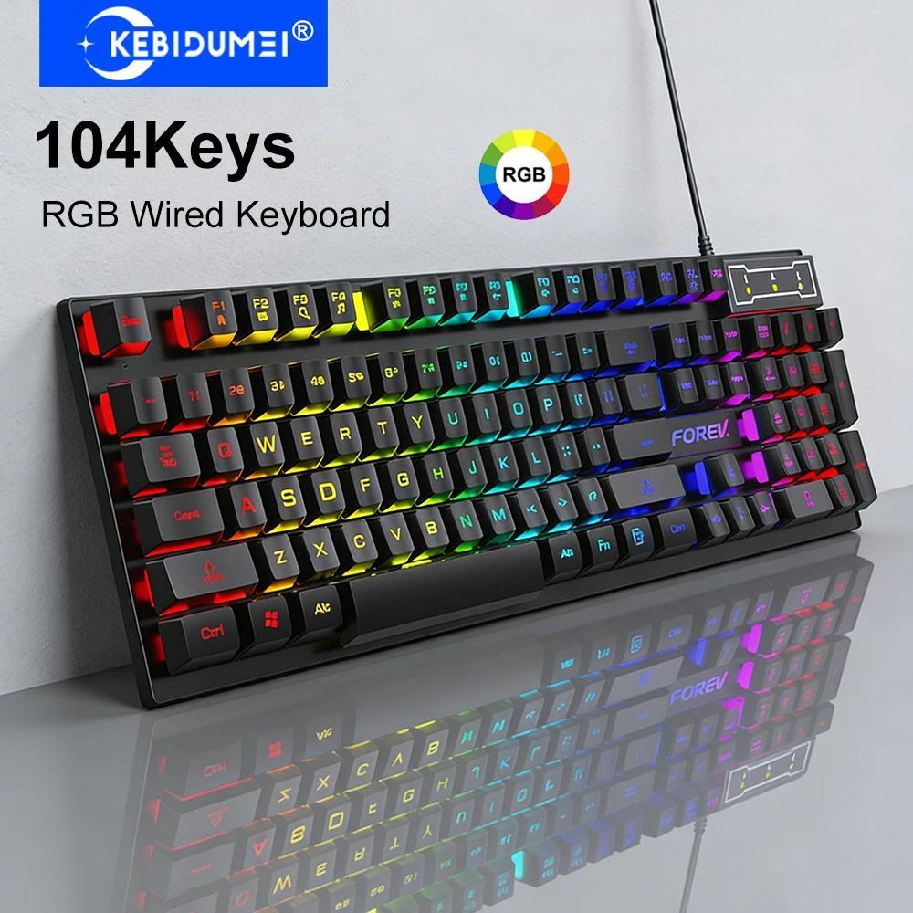 104Keys Wired Keyboard RGB Colorful Gaming Keyboard USB Wired Keyboard Standard Keyboard for PC Lapt