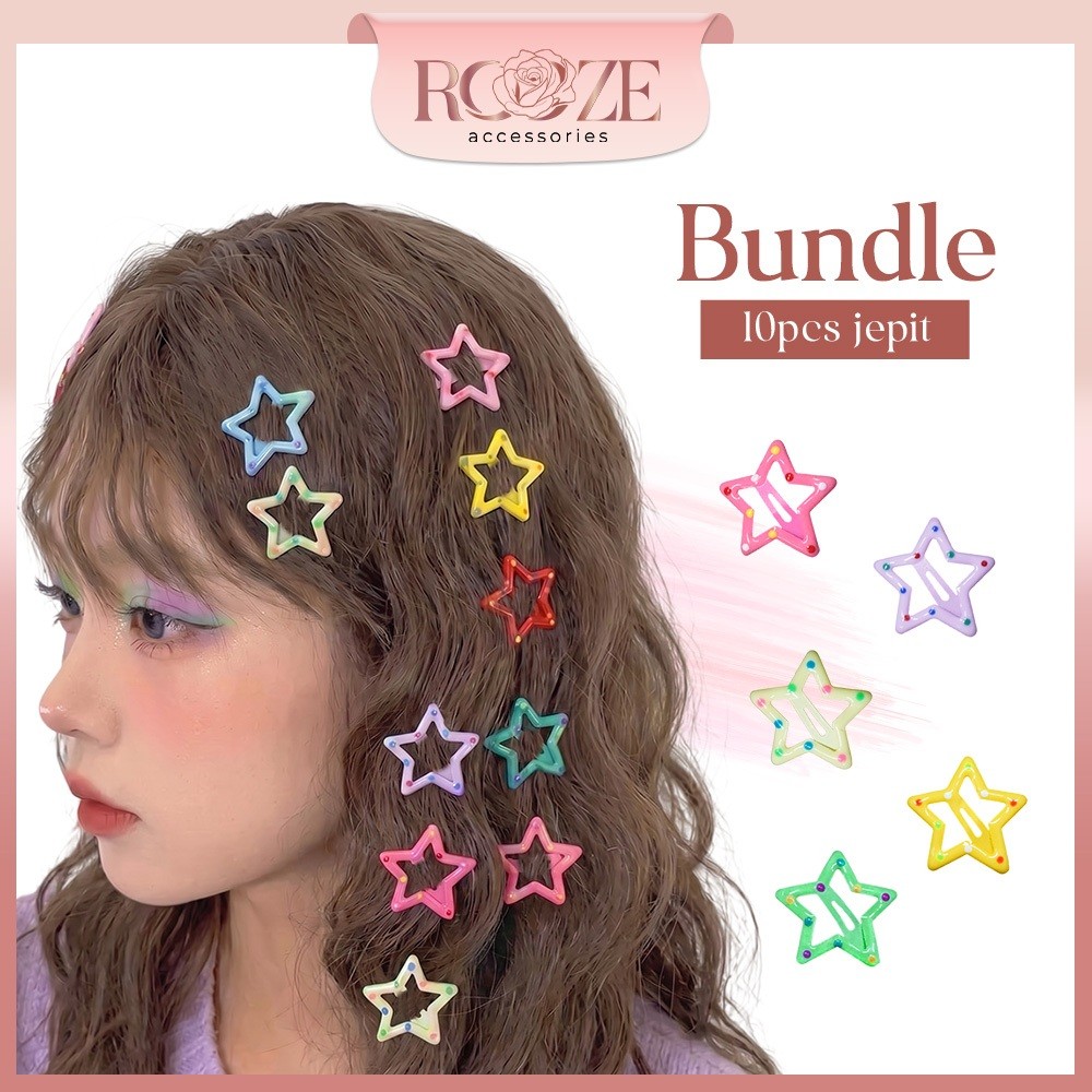 Jepit Rambut Bintang Centil Bundle 10pcs Hair Clip Korean Style Y2K Aesthetic Ala Naykilla Lucu Warn