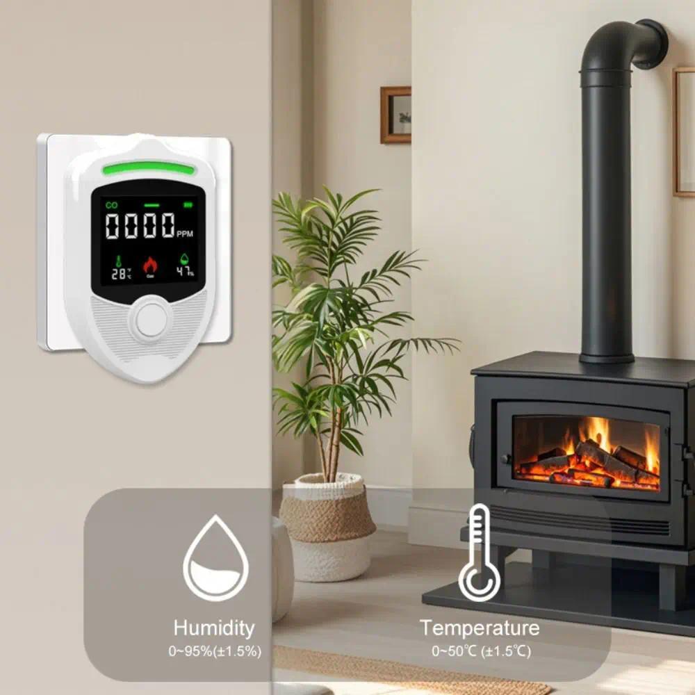 4 Environmental Sensors Wireless Gas Detection System LCD splay Sound ning Gas Alarm Plugs & Play
