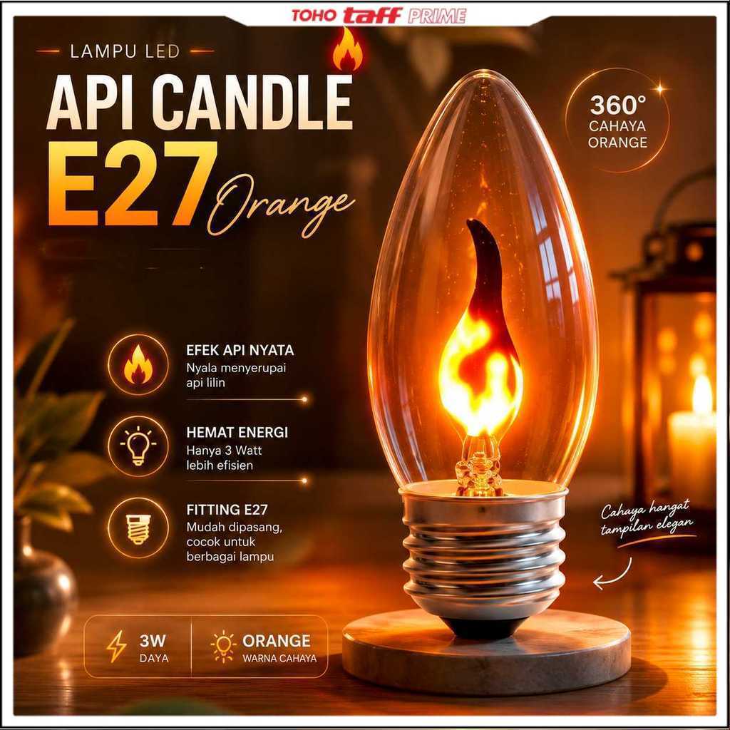 TaffLED Lampu Bohlam LED Api Flickering Candle Light E27 Orange 3W - OM-BB-3W