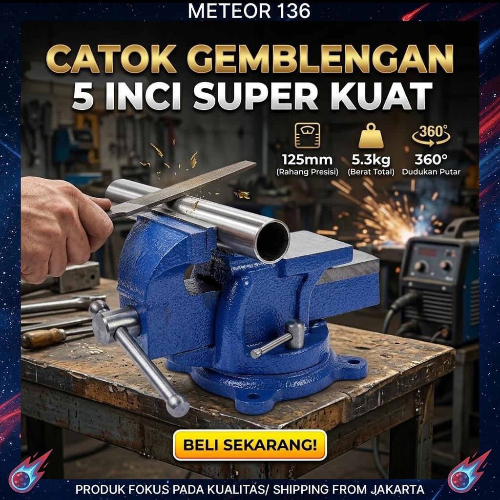 Ragum Meja 5 Inch 125mm Catok Paron Bench Vise Heavy Duty Swivel Base Putar 360 Derajat Alat Penjepi