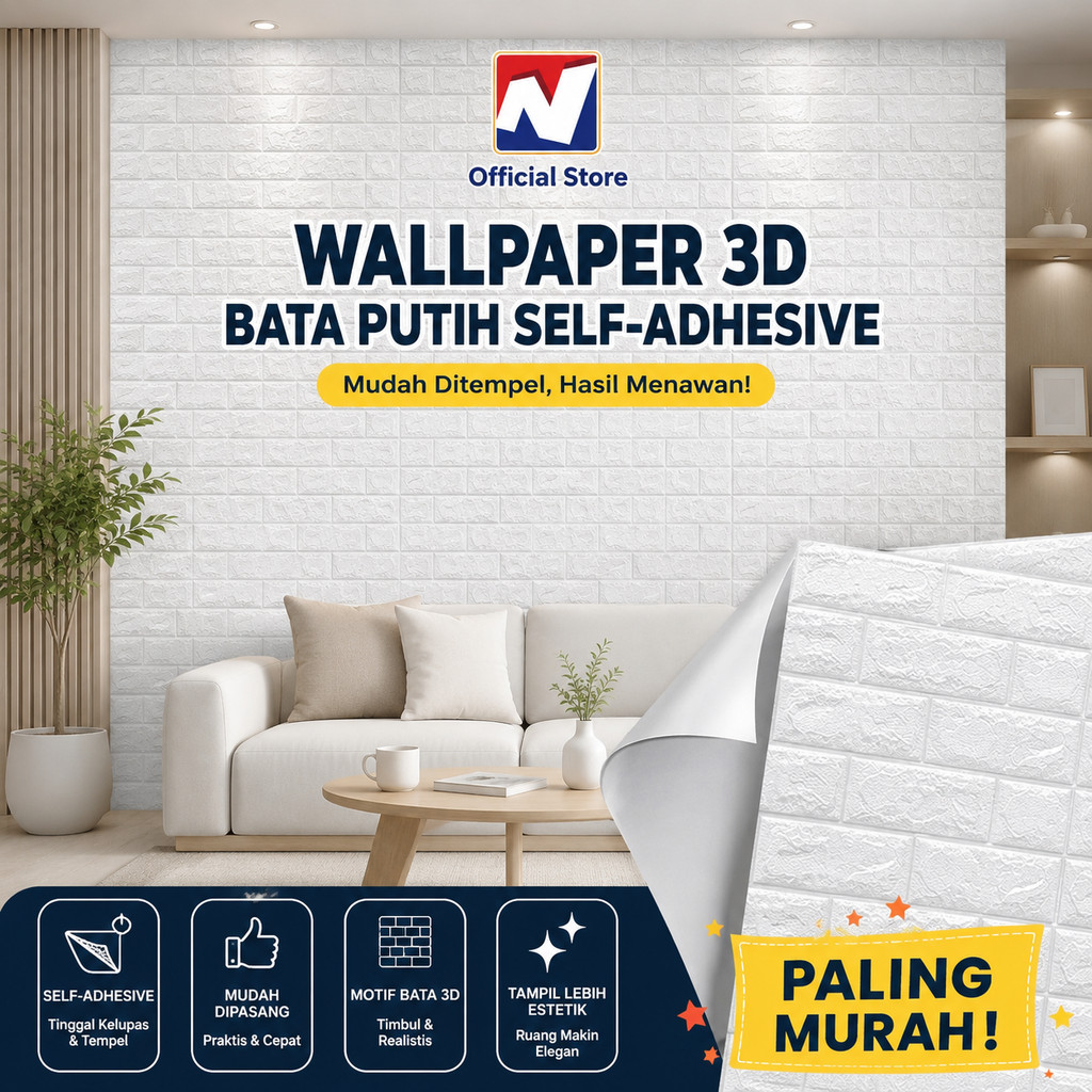 IN - Wallpaper Dinding Foam Timbul 3D Bata Classic Brick Walpaper Stiker Dinding Dekorasi Kamar Mura