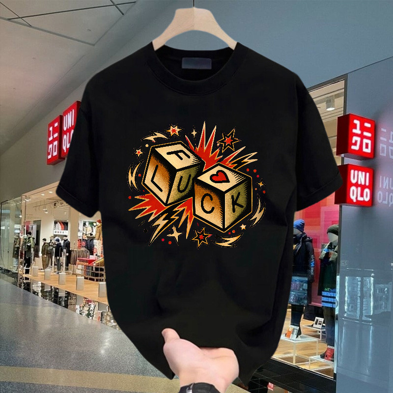 Kaos Pendek Dadu Huruf F U C K Dengan Ikon Hati Dan Aksen Merah, Katun 100% Cotton 24s, Boxy Fit T-s
