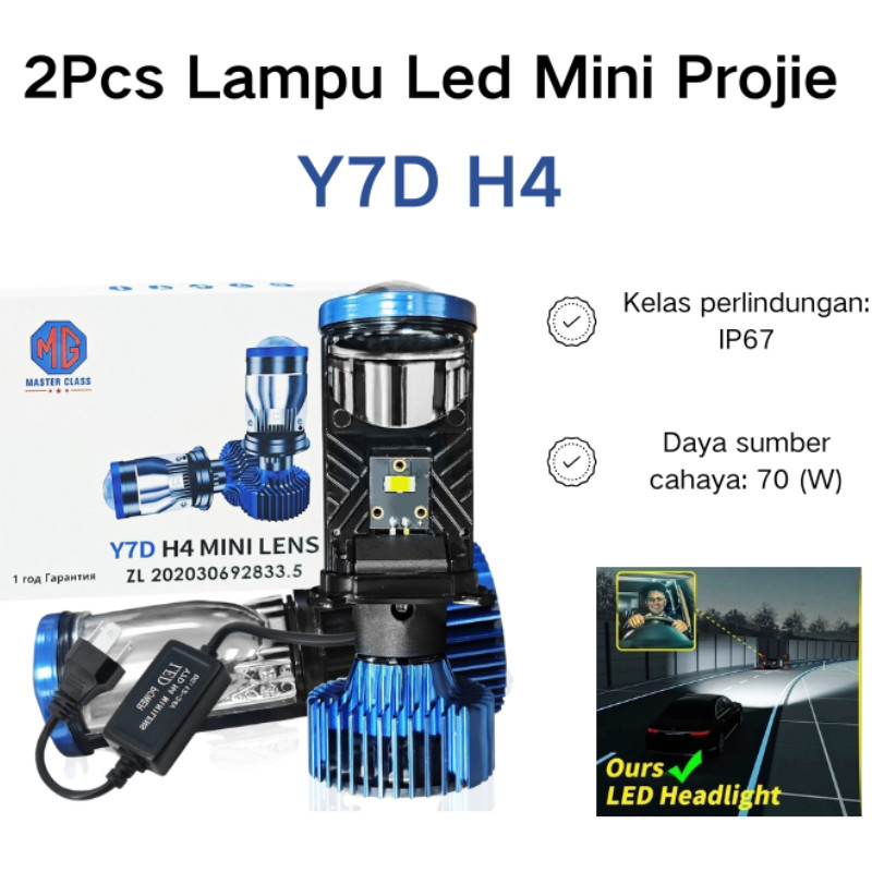 2Pcs Lampu Led Mini Projie Y7D H4 100W