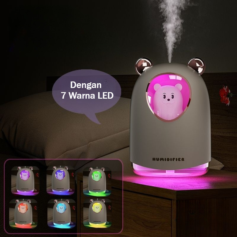 GRWOSIR Humidifier USB Mini Portable Bear dengan Lampu Tidur RGB 7 Warna Pelembap Udara Ultrasonik FS038