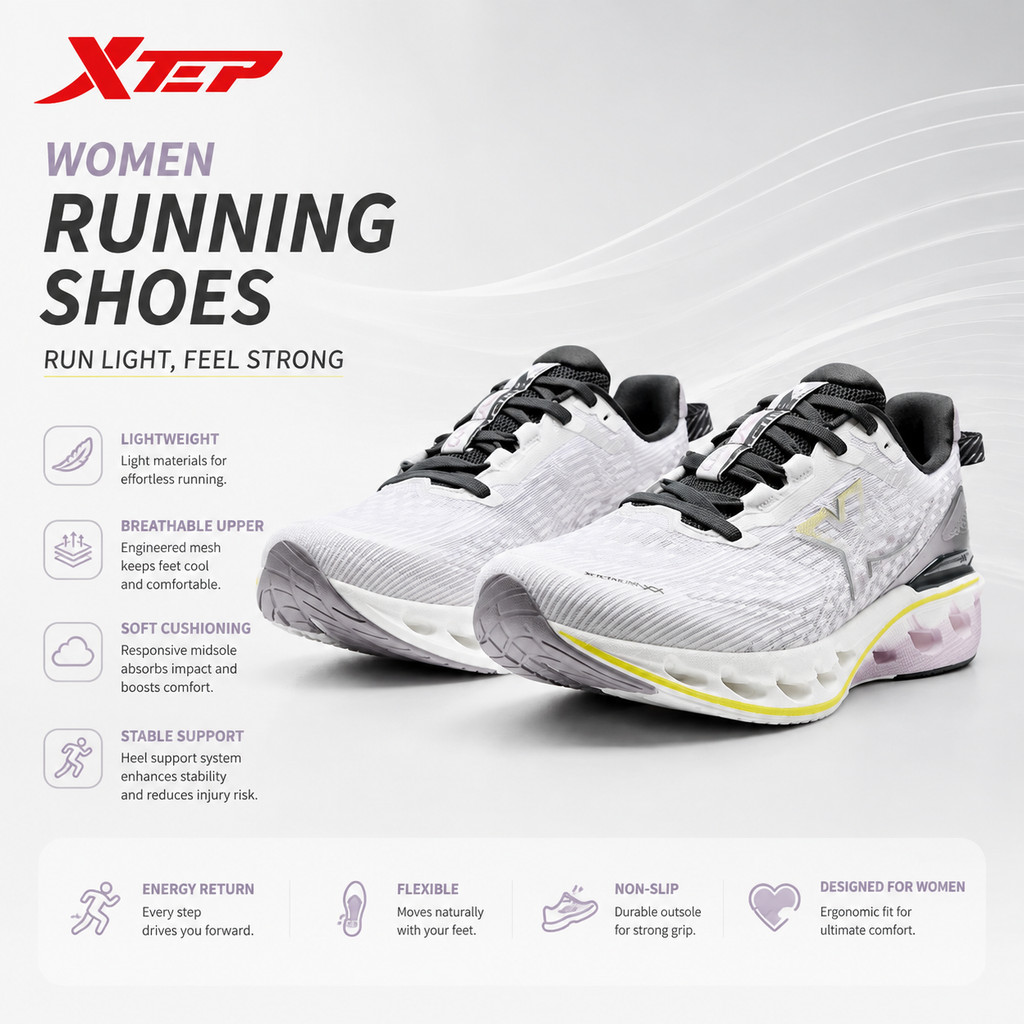 XTEP Sepatu Running Wanita 975218110046 | Running Shoes Sport Ringan Nyaman Sepatu Olahraga Original