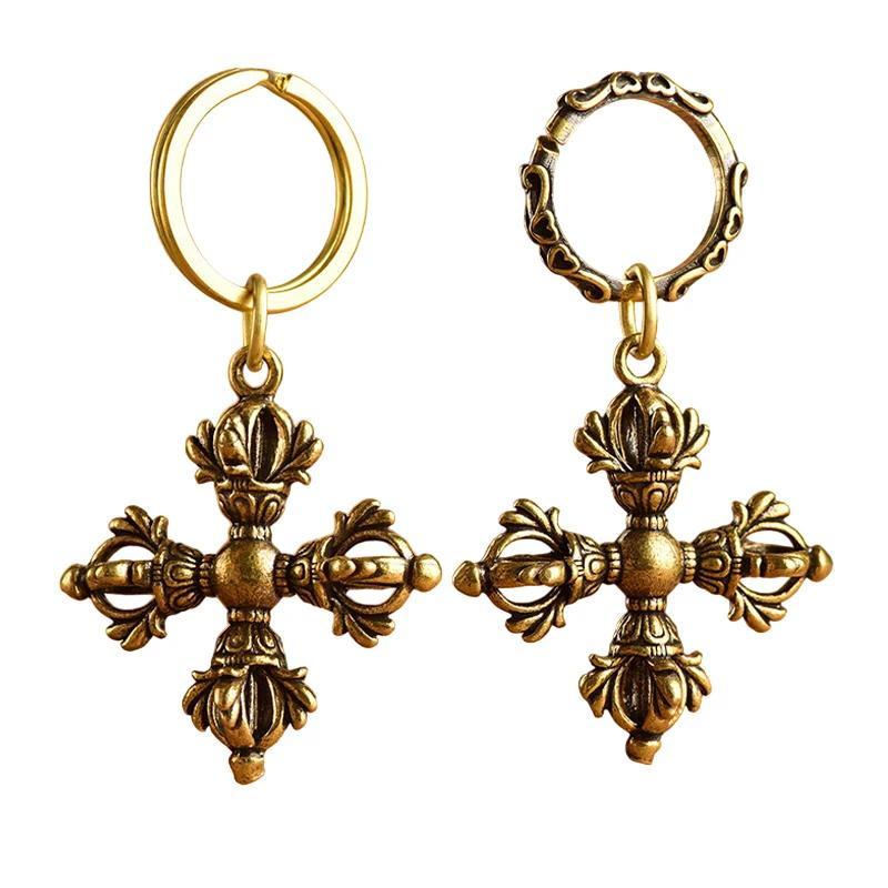 1PC Retro Cross Vajra amond Pestle Pent Keyain Religious Jewelry Necklace Hanging Ornaments