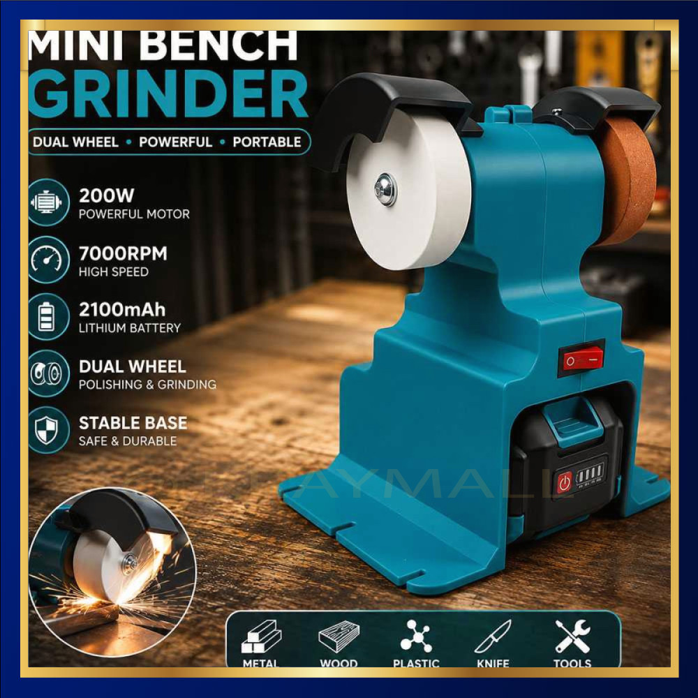 Mesin Gerinda Meja Mini Polishing Dual Wheel Cordless 200W 2100mAh - BG-400D