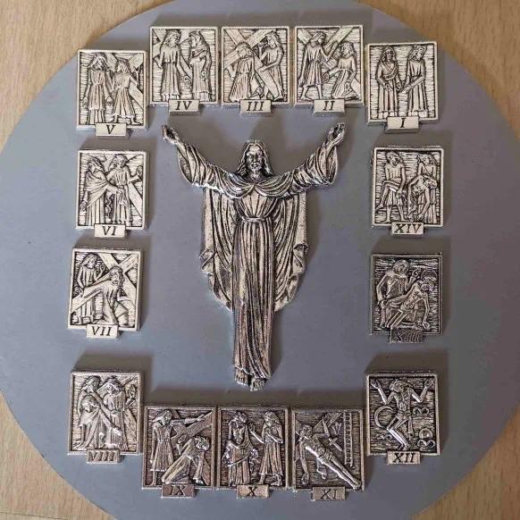 Gothic Metal Religious Jewelry Set, 14-Piece DIY Decorative Accessories with Carved Classical Figure