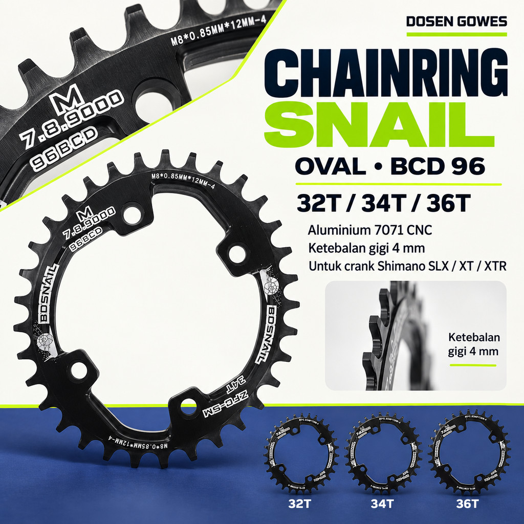 Chainring Snail Oval 32T 34T 36T 38T BCD 96 Single Chairing BCD Asimetris Sepeda 96BCD Deore SLX XT 