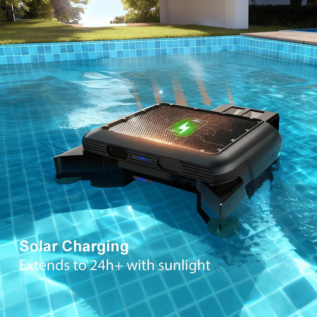 Solar Automatic Pool Skimmer Robotic Surfa ce Vacuum Cleaner For Outdoor Pool