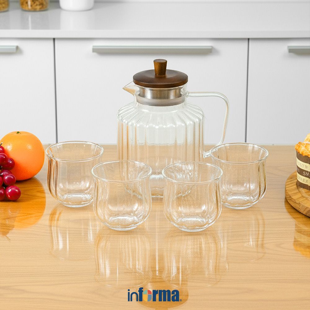 Informa Appetite Jeny Teko Minum & Gelas Kaca 1.6 Liter Set 5 pcs Water Jug Pitcher Air Carafe Minum