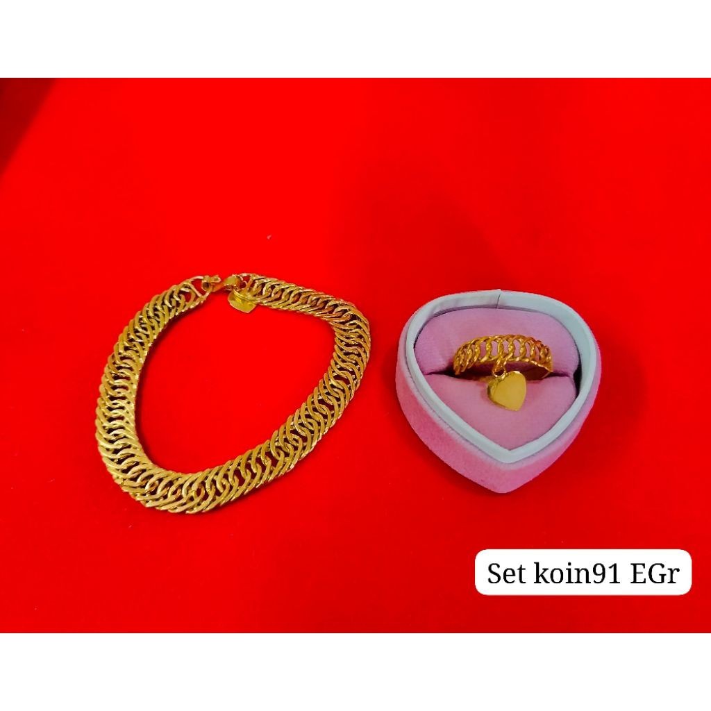 gelang koin 91 asli ori Gelang jalin 3 koin1991/lapis emas anti karat