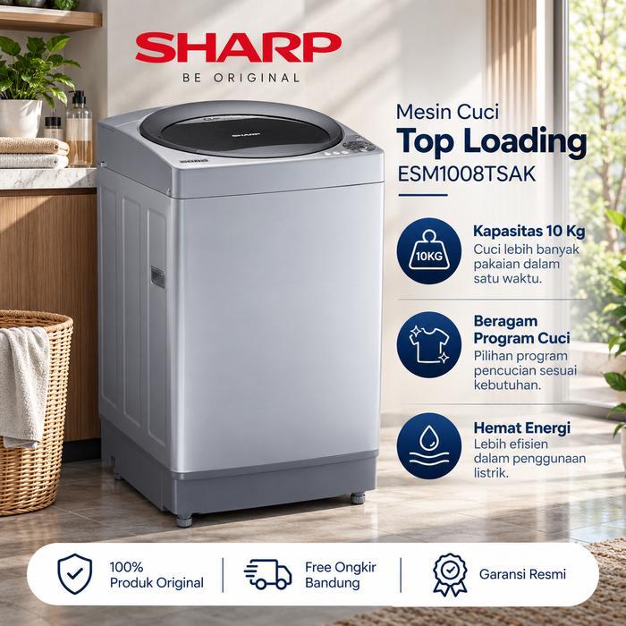 Sharp Mesin Cuci 1 Tabung Top Loading Washer 10Kg ESM1008TSAK Mesin Cuci Sharp