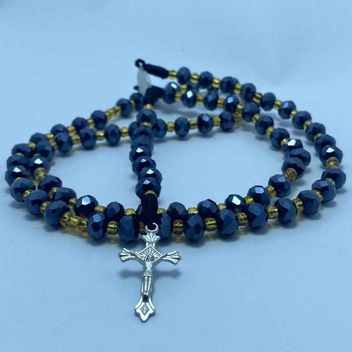 Kalung Rosario 77 Bapa Kami Kristal Ceko Hitam Shimmer Premium