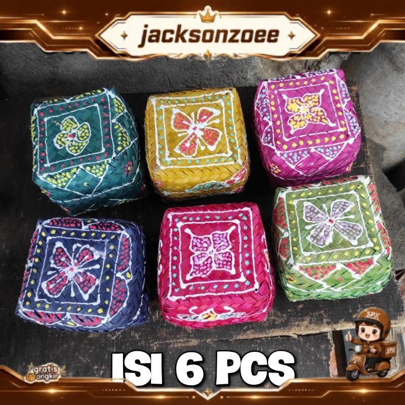 Sokasi Mini Warna Warni Isi 6 Pcs - Wadah Keranjang Bambu Warna Warni - Sokasi Mini - Tempat Bunga d