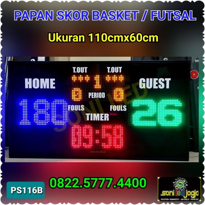 Papan skor Basket digital dan 1 Set Shotclock scoreboard futsal BASKET - Tanpa 24 Detik, Wireles+Rem