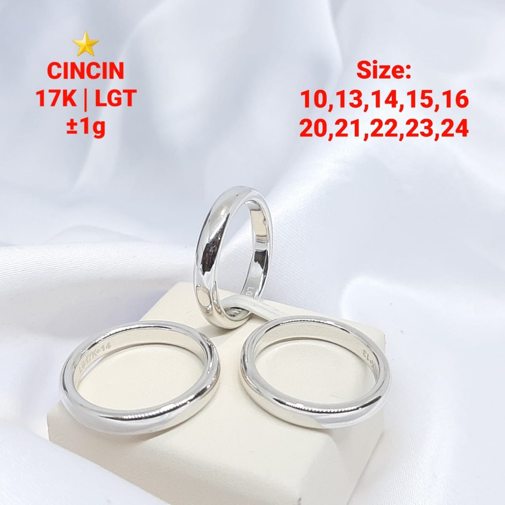 Cincin Belah Rotan PUTIH Polos Nikah Emas Asli Kadar 750 17K 1 gr Size 8 - 24