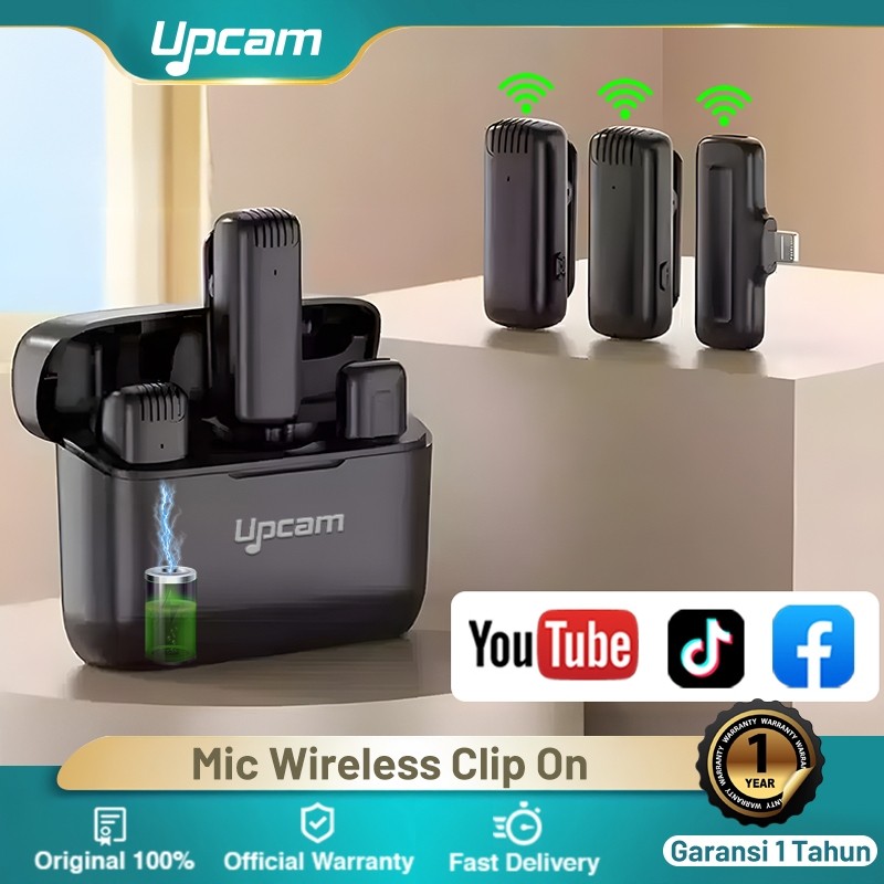 Upcam Microphone Wireless  Nirkabel Lavalier Dual Wireless Bluetooth Mic Clip On Wireless Microphone