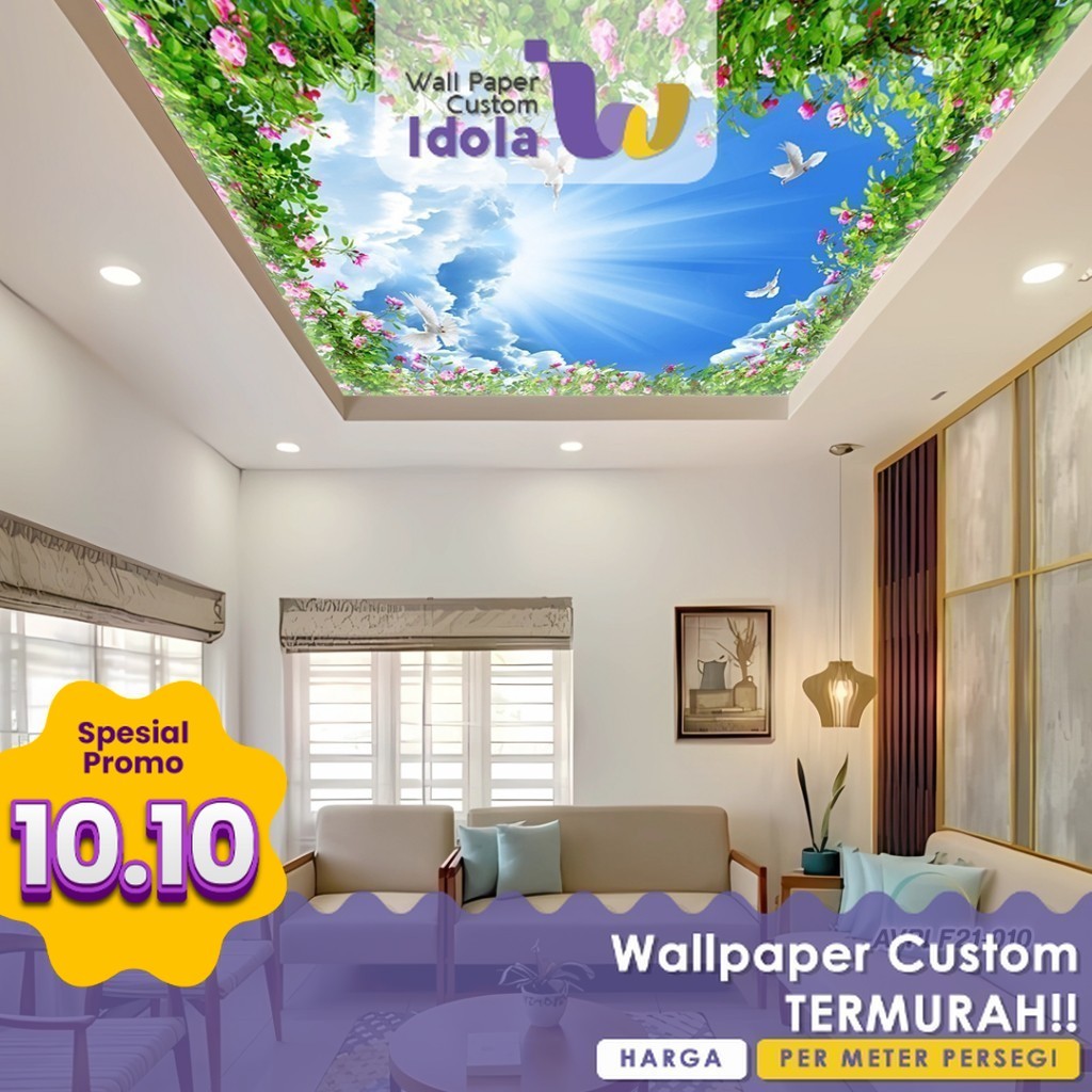 Wallpaper Plafon | Wallpaper Plafon Ruang Tamu | Wallpaper Plafon Motif Alam | Wallpaper Plafon Gamb