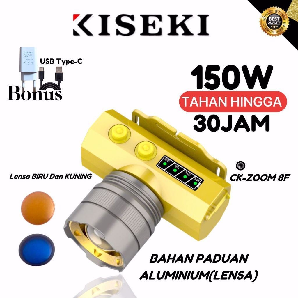 CK ZOOM 8F GOLD LED Putih Terang Daya: 150 Watt Jarak Sorot : 300-500 m Lithium 6000mAh Rechargeable