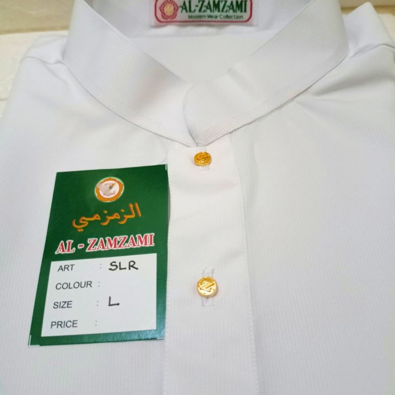 Baju koko putih kain motif Salur samar tebal kain jatuh