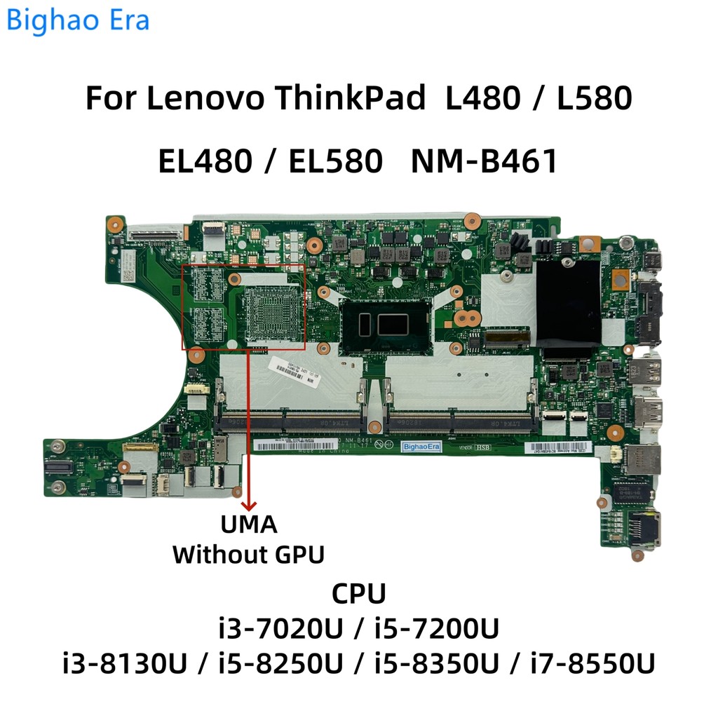 NM-B461 For Lenovo Thinkpad L480 L580 Laptop Motherboard With i3-8130U i5-8350U i7 CPU UMA FRU: 01LW