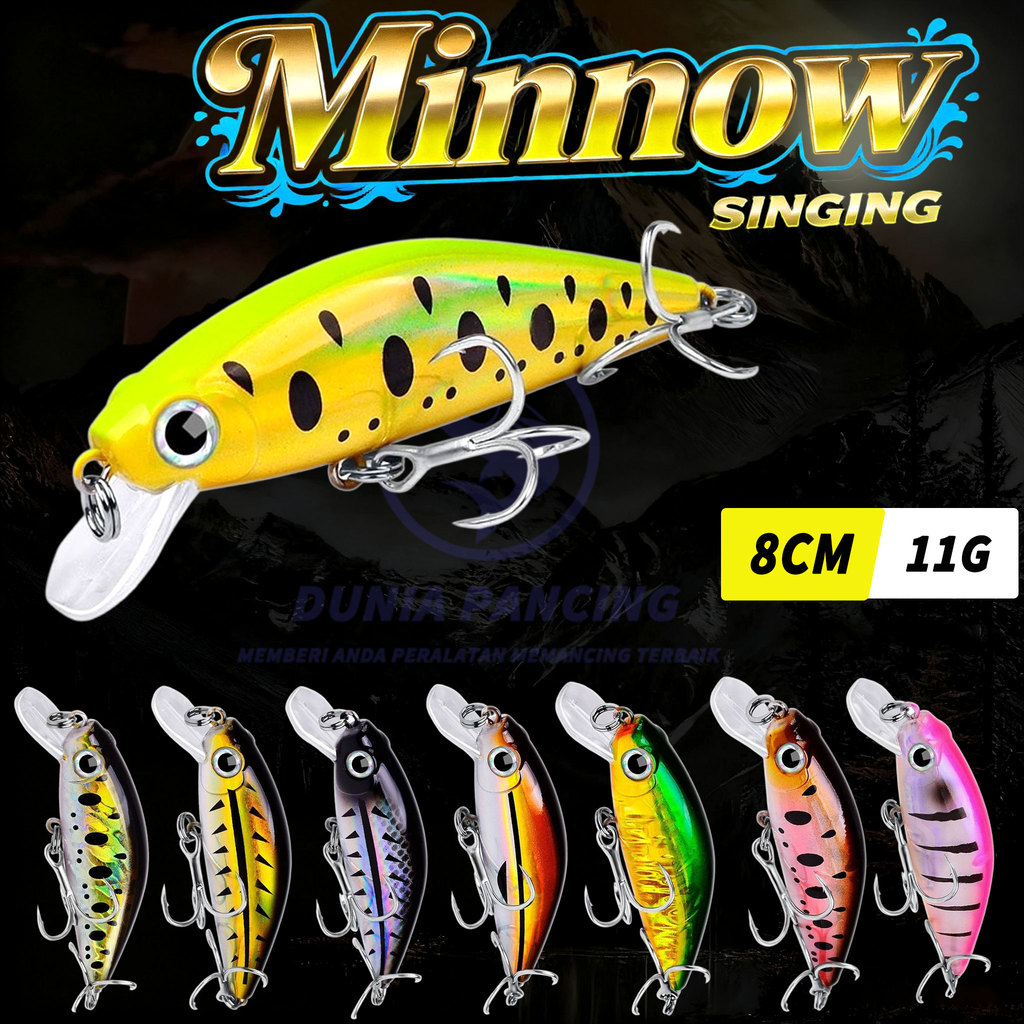 Umpan Minnow Sinking 8 cm 11 gram sinking 4X strong bkb hook action stabil umpan pancing casting Ben