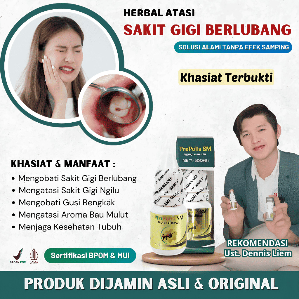 Obat Sakit Gigi Berlubang Penghancur Gigi Bolong Agar Copot Propolis SM Brazil 6 ML BPOM