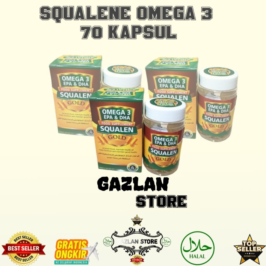 Omega 3 Squalen Gold Minyak Ikan Plus Fish Oil - 70 Kapsul - omega 3 1000 mg ikan salmon - nutrisi k