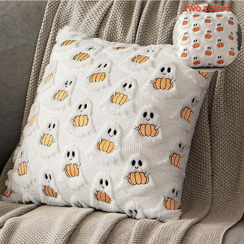 Halloween Little Devil Holding Pumpkin Pillowcase Plush Cushion Holiday Decor Living Room Sofa Pillo