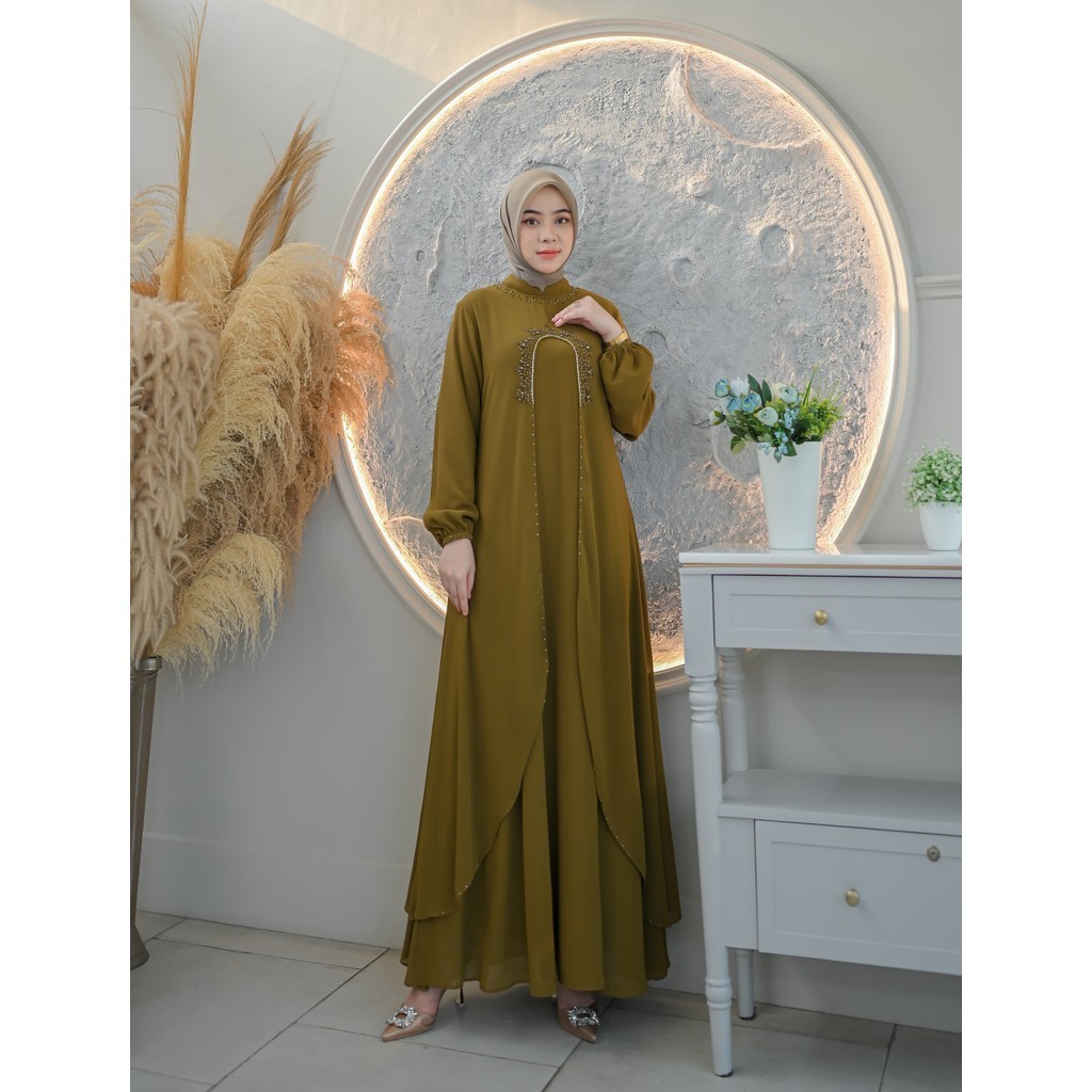 Liora Dress Maxy Wudhu Friendly Gaun Mewah Payet Swarovski Kondangan Fashion Terlaris