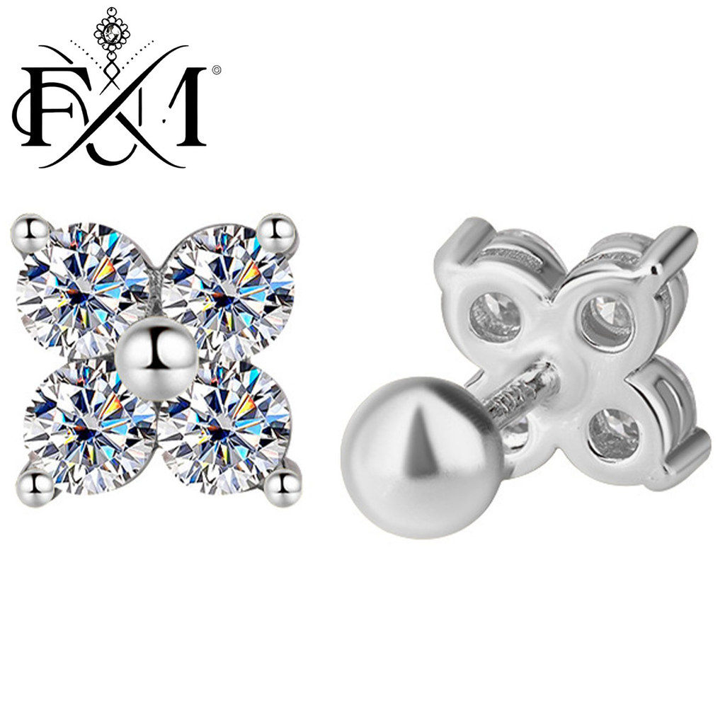 FlameMore Earring Moissanite Earring 1.2ct S925 sterling silver moissanite classic four-leaf stud ea