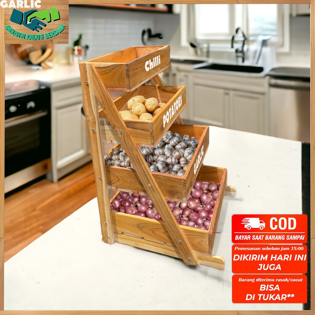 FINISHING PLITUR KAYU JATI RAK DAPUR TINGKAT 4/ RAK SERBAGUNA KAYU JATI/ RAK DAPUR BAWANG KENTANG CA