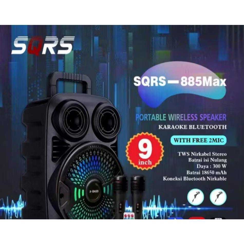 Bluetooth speaker 9 inch karaoke SQRS-885 Speaker Wireles Bass Sound Speaker Portable Bonus Mick Kar
