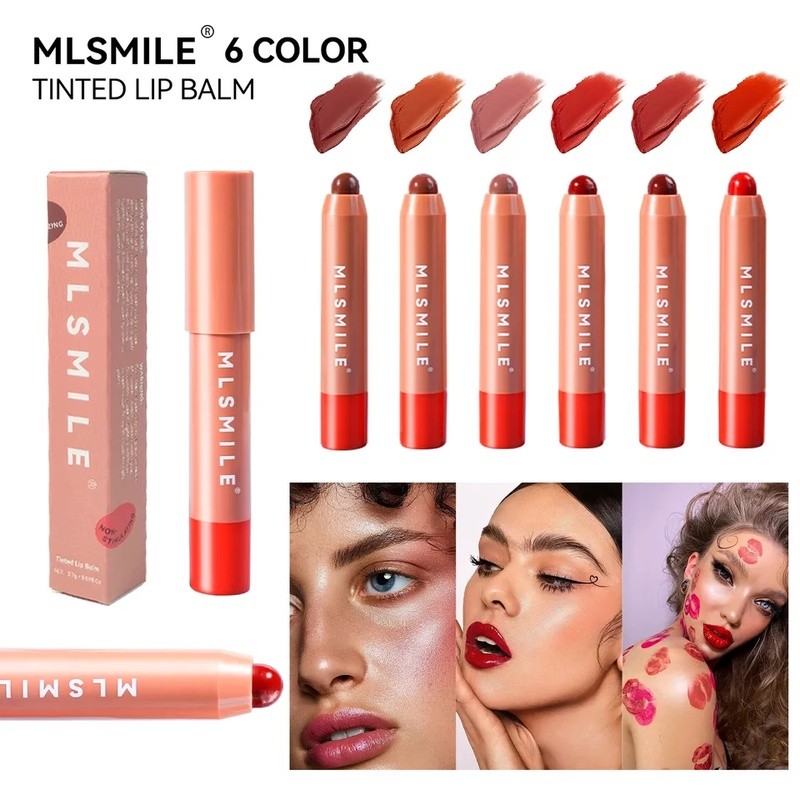 MLSMILE 6 warna Lip and Cheek Lip Balm Tahan Lama Mudah Mewarnai Melembapkan Lipstik Matte Alami
